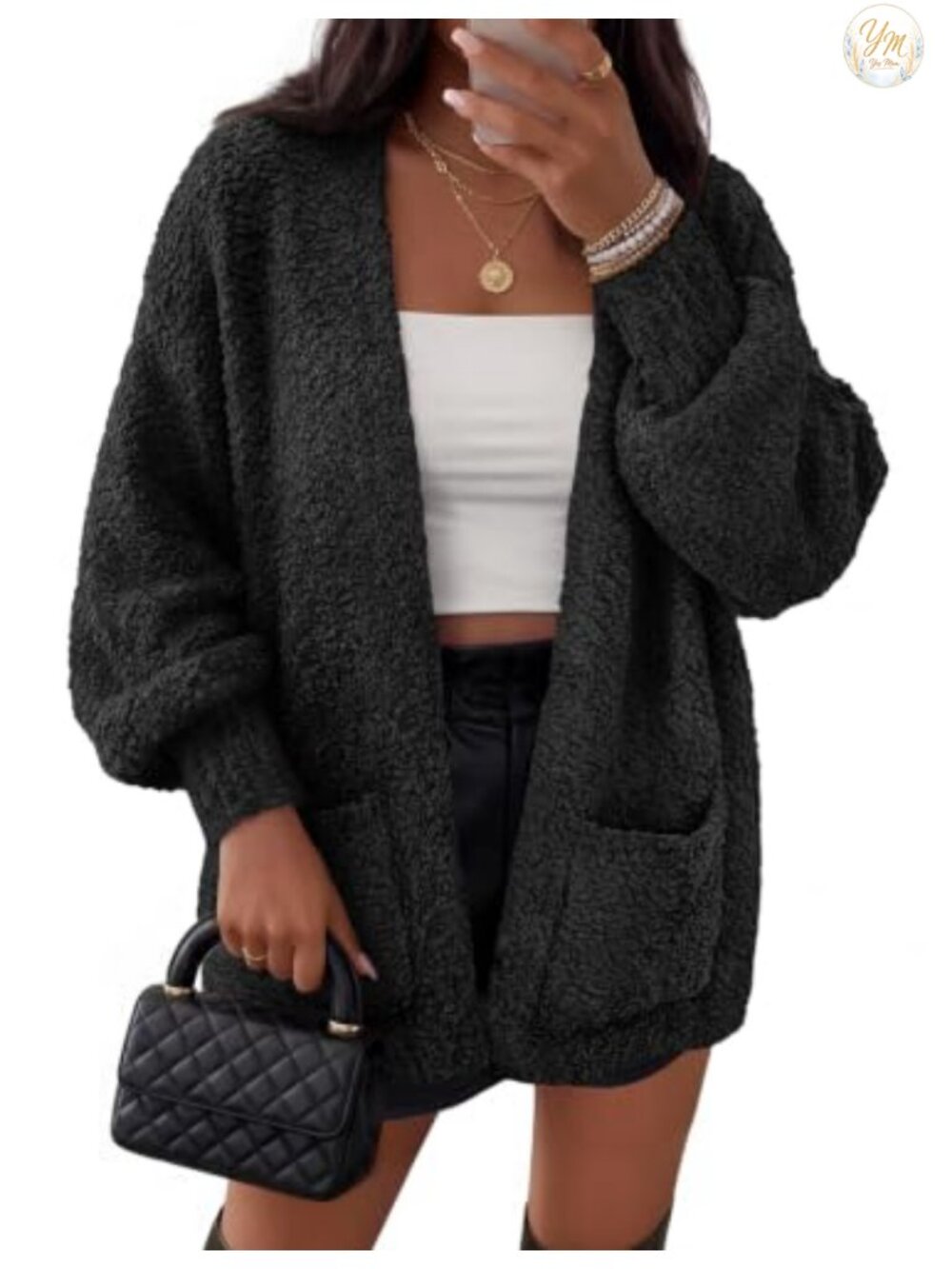 Oversized Chunky Sherpa Chenille Cardigan Sweater with Pockets